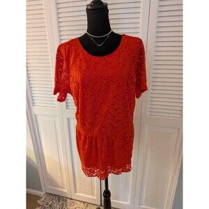 Jessica London Top Women 20W Orange Lace Blouse Peplum Cocktail Romantic Zip NEW
